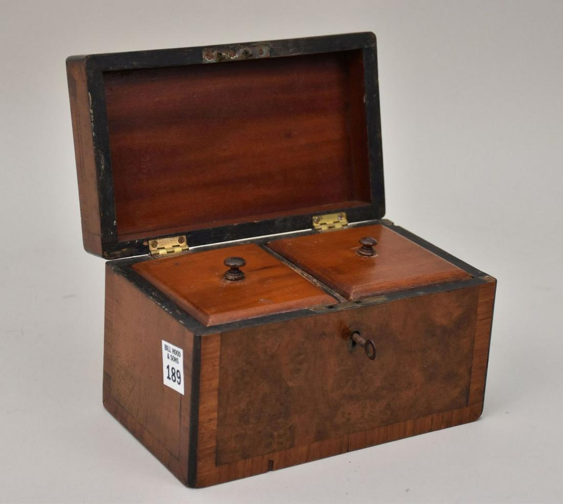 English 19th c. Mahogany Tea Caddy, 5 1/4"h x 8"w x 4 5/8"d (1 of 9)
