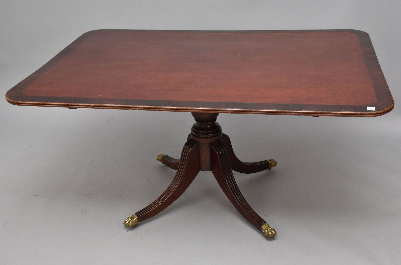 19th c .Mahogany Regency Pedestal Table, 28"h x 57"w x 39"d (reconfigured) (1 of 7)