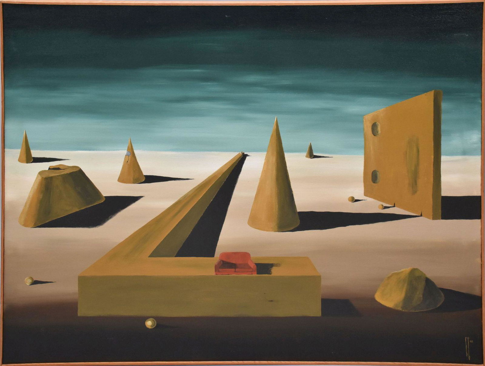 Paul Prospero, 20th C Surrealism, acrylic on canvas, signed on reverso, dated '82, titled "Monrovian (1 of 5)