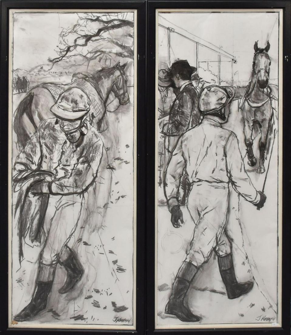 Jay Boyd Kirkman (BRITISH, 1958) 2 Sketches jockeys 59 x 25 inches (1 of 8)