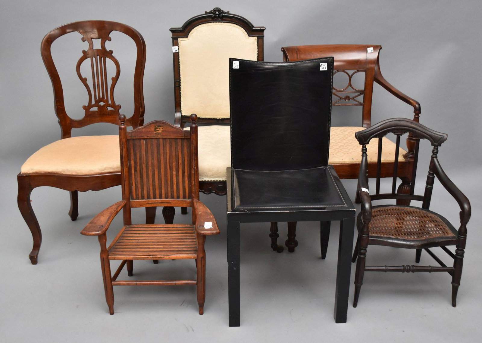 Lot Of Assorted Chairs, 2 Antique Children's Chairs, 3 Mahogany Framed Chairs and 1 Black Leather (1 of 4)