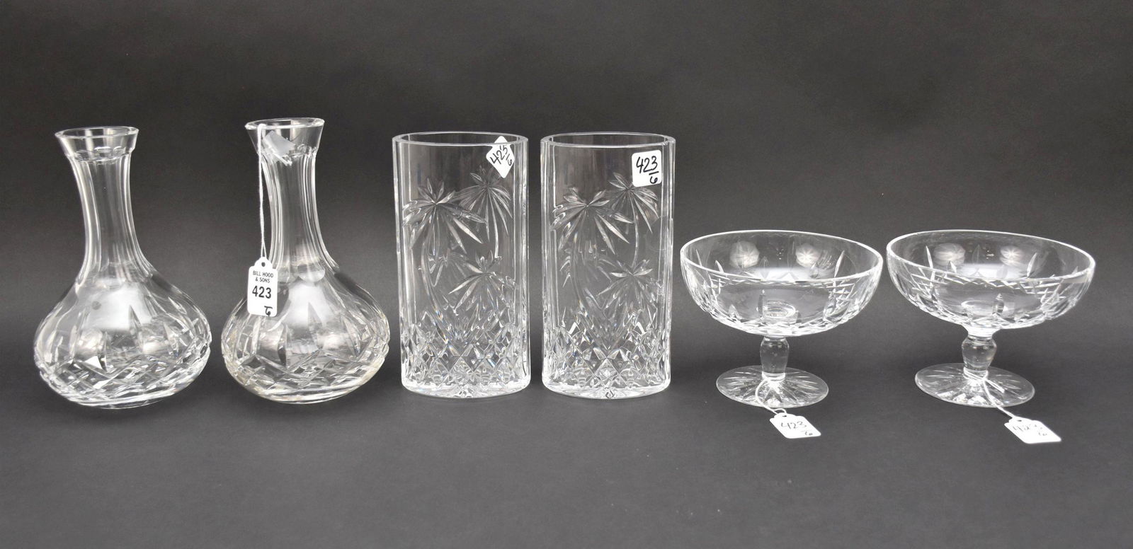 Six Pieces WATERFORD Crystal - All pieces signed Waterford. Group includes: Pair Lismore long-necked (1 of 4)