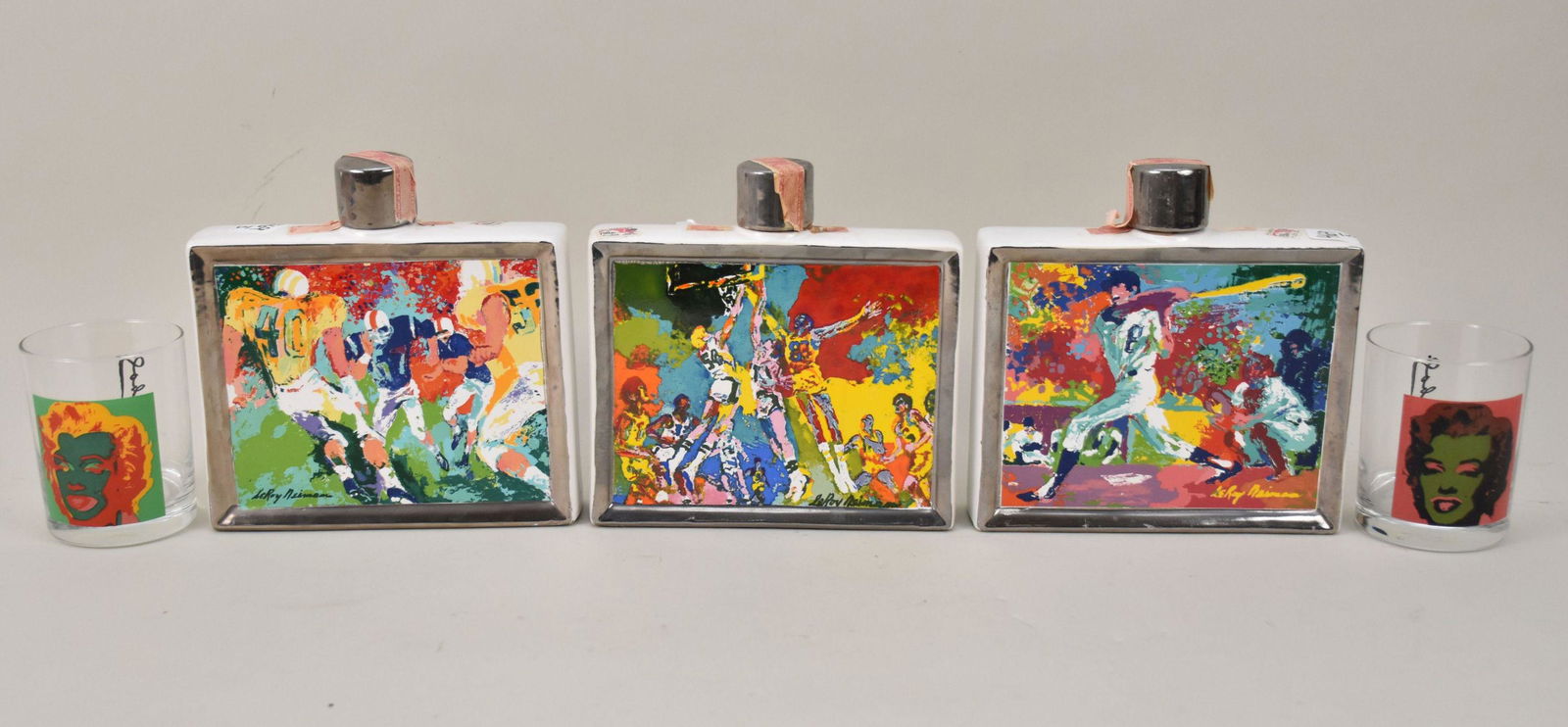 Leroy Neiman Sports Decanters & Andy Warhol Marilyn Monroe Glasses - Grouping include three 1979 (1 of 12)