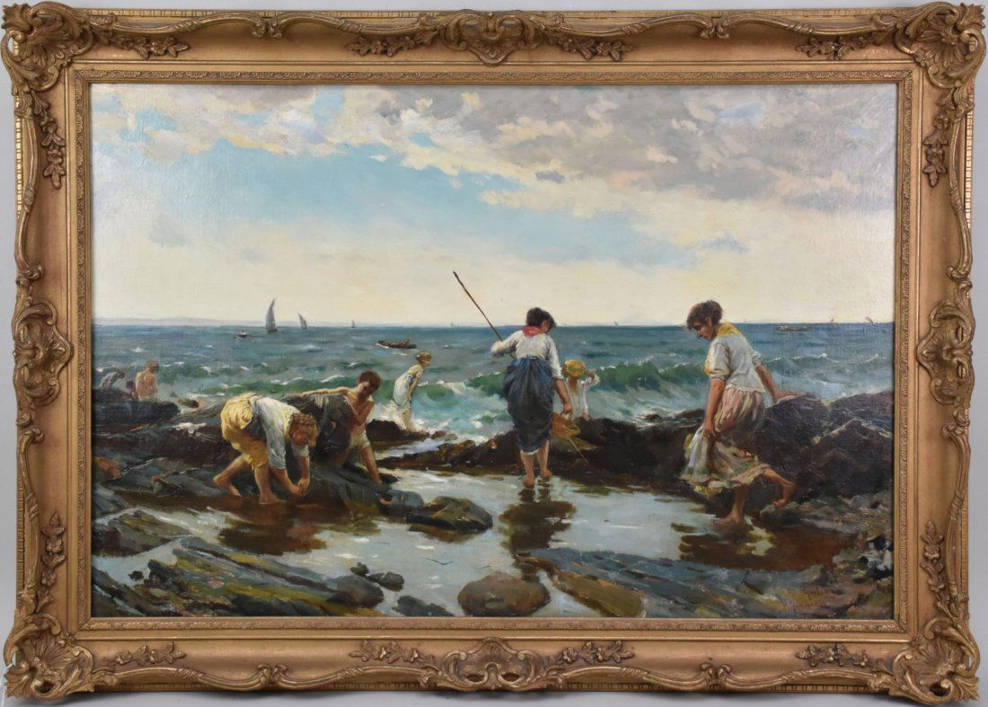 Carlos Ripamonte (1874â€“1968) Argentinian, oil on canvas, "The Clam Diggers" (1 of 12)