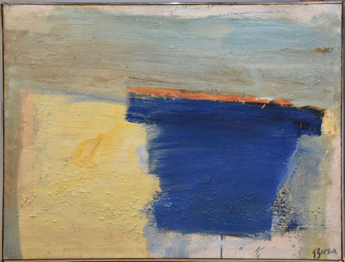 Peter Busa (AMERICAN, 1914â€“1985) oil on canvas, abstract, signed lower right, 36" x 50" (1 of 7)