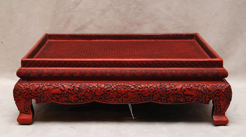 Chinese Cinnabar Stand. Condition: good. 15" x 12: Chinese Cinnabar Stand. Condition: good. 15" x 12" Ht. 5 1/8"