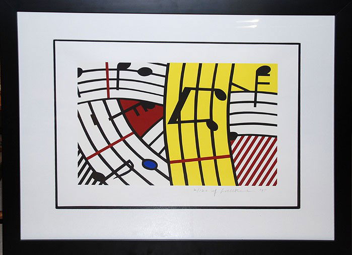 Roy Lichtenstein (AMERICAN, 1923-1997) Modern Litho: Roy Lichtenstein (AMERICAN, 1923-1997) Modern Lithograph of Musical Notes, Pencil Signed & numbered /120, dated '95, image size 13"x19" sheet size 22-1/4" x 27-1/4"