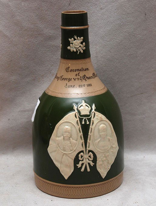 Copeland Spode jug, Coronation of King George V an: Copeland Spode jug, Coronation of King George V and Queen Mary, June 22, 1911, Andrew Usher & Co. distillers, 8"h