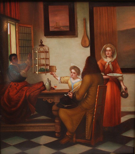 Large KPM porcelain plaque, interior scene: Large KPM porcelain plaque, interior scene