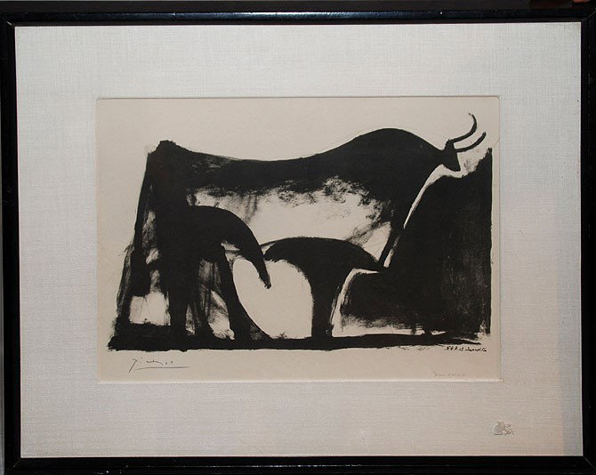Pablo Picasso (SPANISH, 1881-1973) lithograph on p: Pablo Picasso (SPANISH, 1881-1973) lithograph on paper, "Bull" 10-1/2"x14"