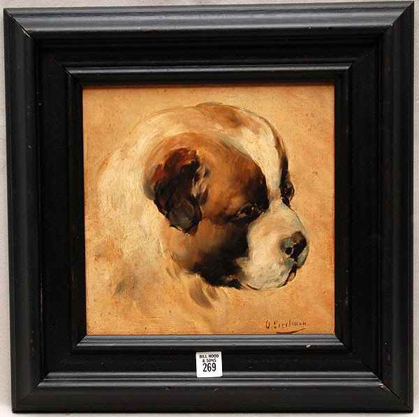 Otto Eerelman (DUTCH, 1839-1926) oil on board, Hea: Otto Eerelman (DUTCH, 1839-1926) oil on board, Head Dog Puppie St. Bernard, 10-1/2"x 10-3/4"