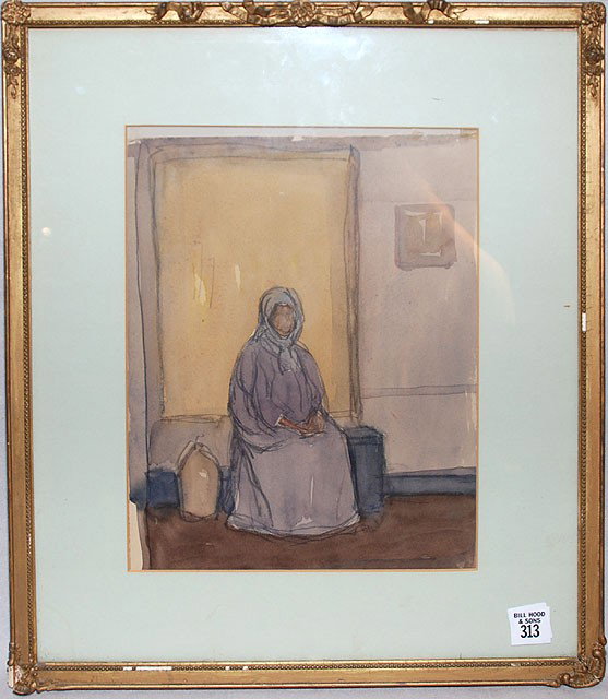 William Auerbach Levy (AMERICAN/RUSSIAN, 1889-1964: William Auerbach Levy (AMERICAN/RUSSIAN, 1889-1964) watercolor, seated woman, 11-1/2"x 8-3/4"