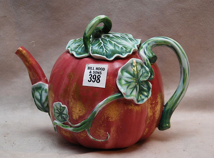 Royal Worcester Majolica teapot, date marked 1877: Royal Worcester Majolica teapot, date marked 1877