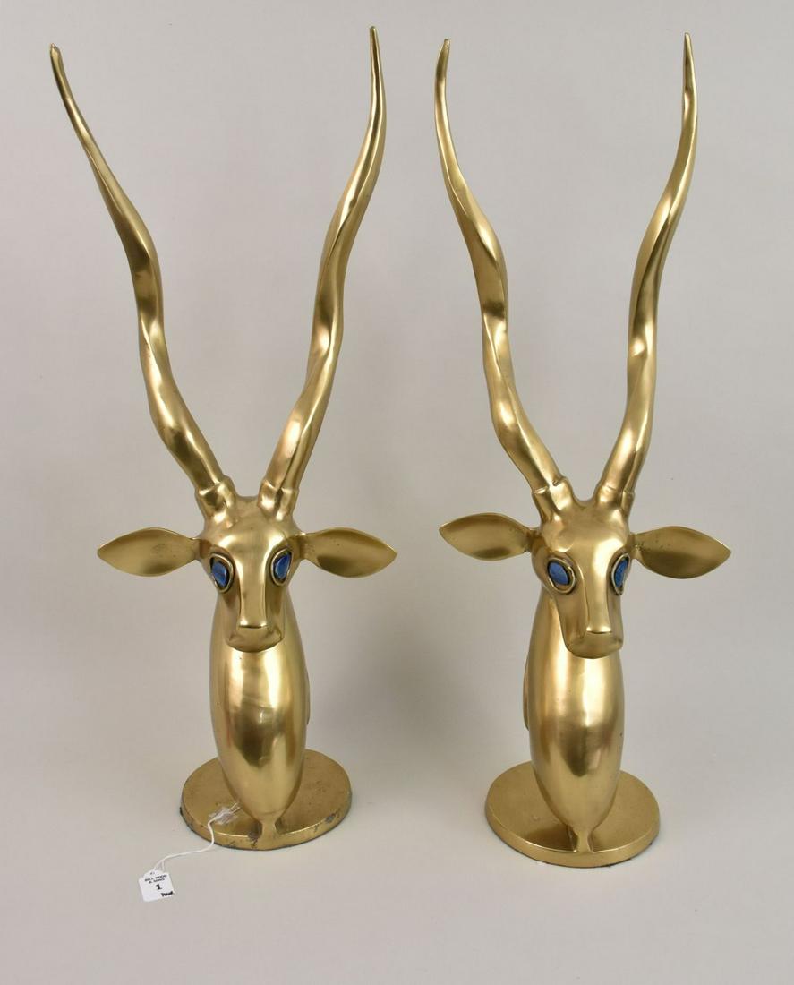 Pair Mid-Century Brass Gazelle Sculptures - c. 1970s. A pair of decorative brass sculptures (1 of 8)