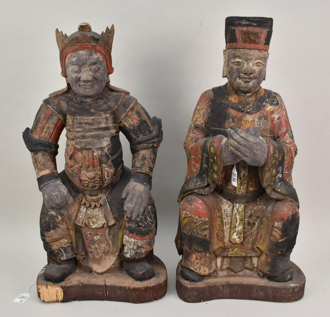 Two Large Antique Chinese Polychrome Wood Seated Daoist Figures - 17th/18c. Two early Chinese Carved (1 of 12)