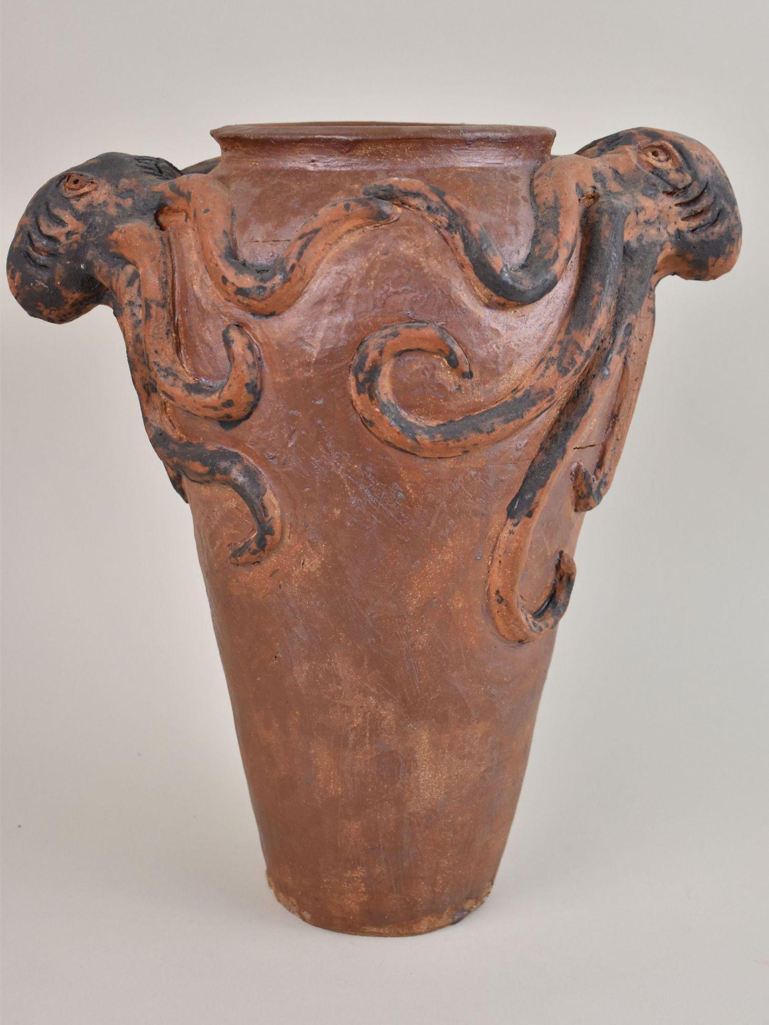 Joseph Kurhajec (American, b. 1938) Art Pottery Vase Octopus II Rat - A heavy pottery interpretive (1 of 10)