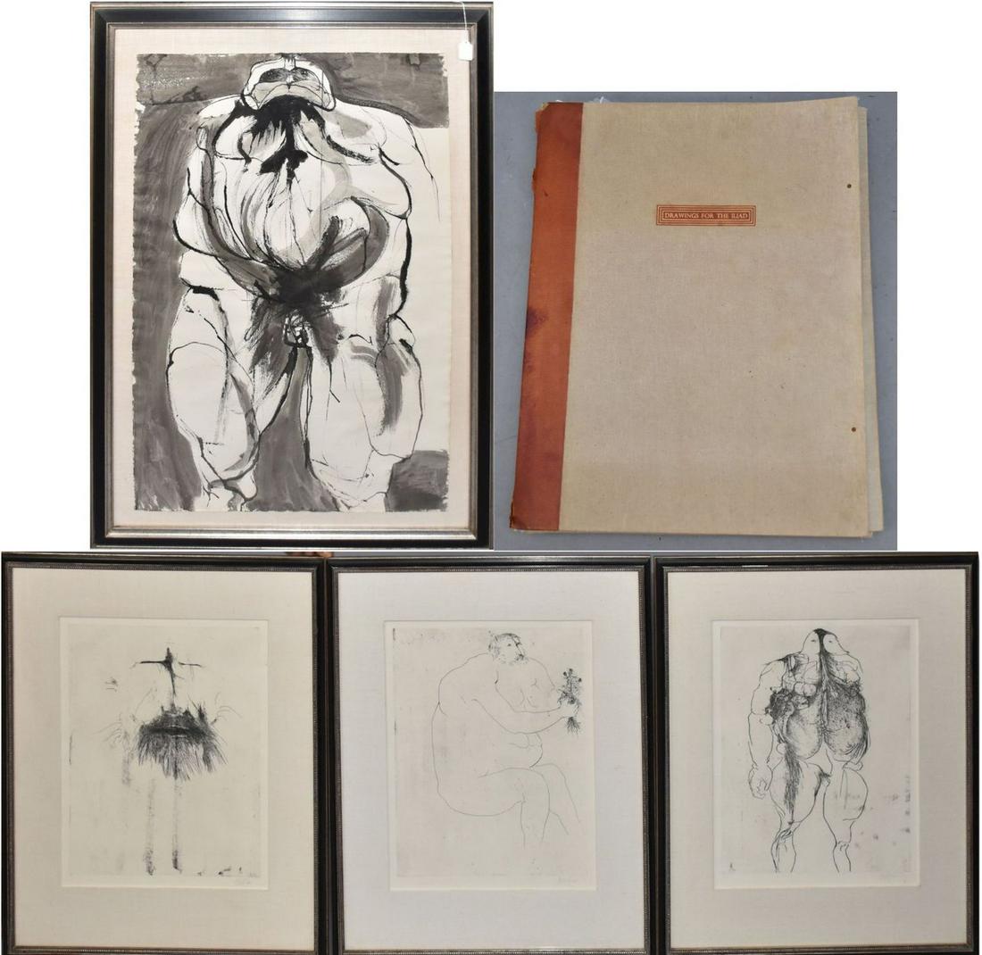 Leonard Baskin Original Ink & Watercolor MENELAOS IN HIS WRATH Drawings For the Iliad - A group of (1 of 18)