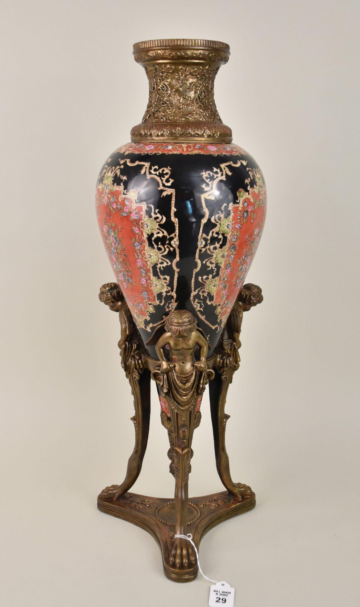 20th Century Decorative Bronze & Porcelain Vase - A French-style porcelain vase mounted on a bronze (1 of 5)