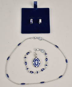 FABERGE GERMANY 18K WHITE GOLD DIAMOND AND BLUE ENAMEL SET. Necklace 151/500 blue enamel no diamonds (1 of 10)
