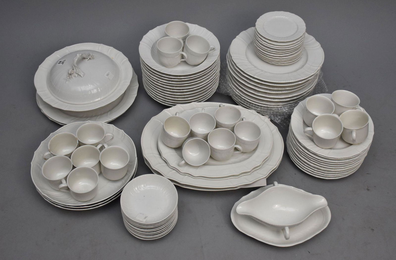 KPM China, incl;  12 Dinner Plates, 12 Salad Plates, 13 Soups, 12 Saucers, 9 Teacups (one chipped), (1 of 8)
