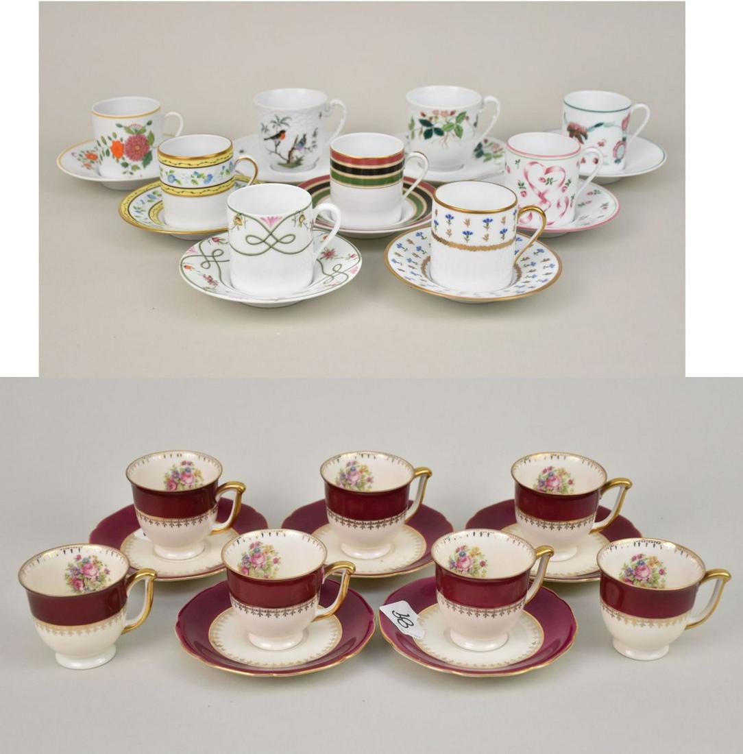 9 Limoges Demitasse Cups & Saucers, Assorted Patterns AND Incomplete Czech 7 Cups & 5 Saucers (1 of 10)