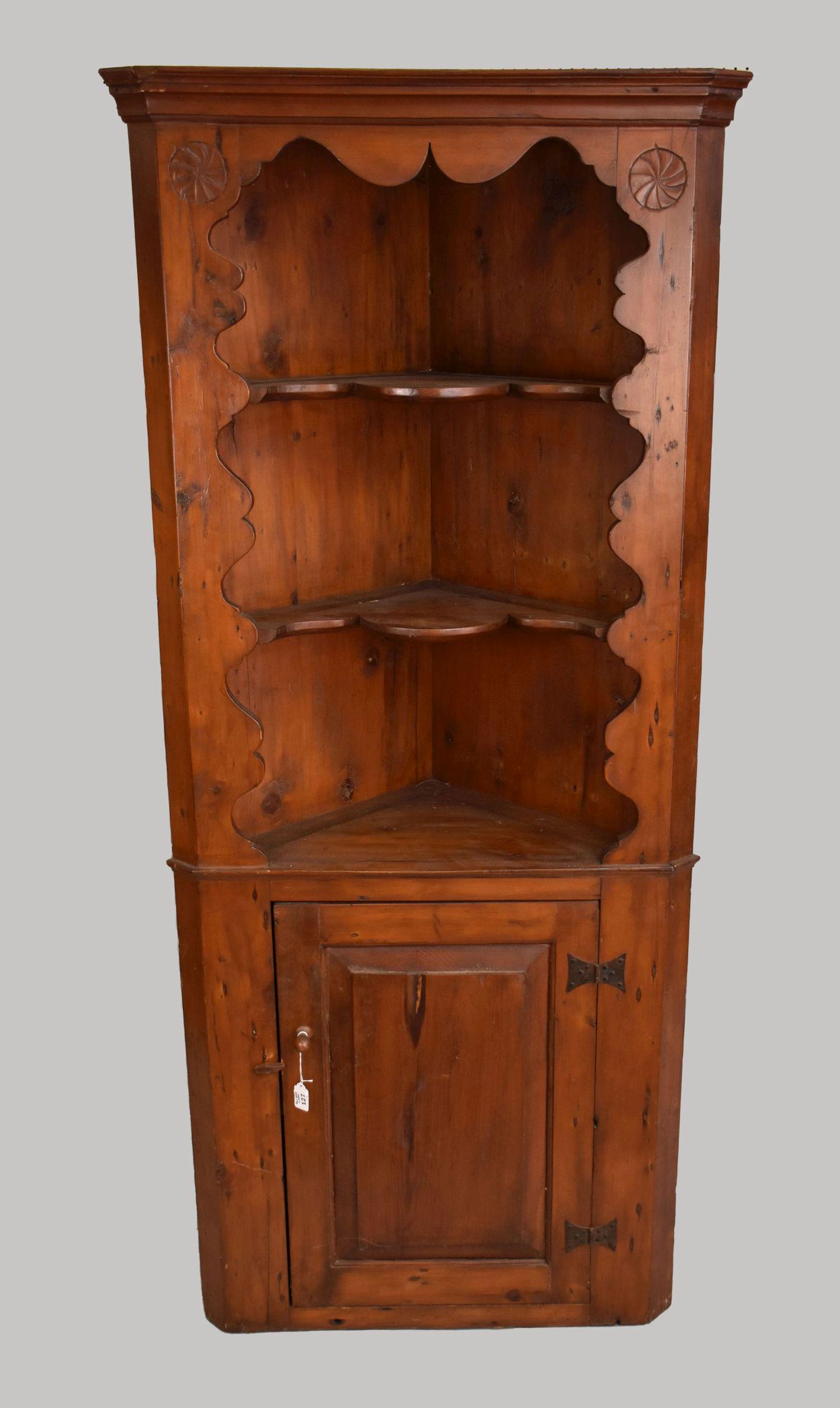 19th c. Pennsylvania Pine Corner Cupboard, 69"h x 32"w (1 of 6)