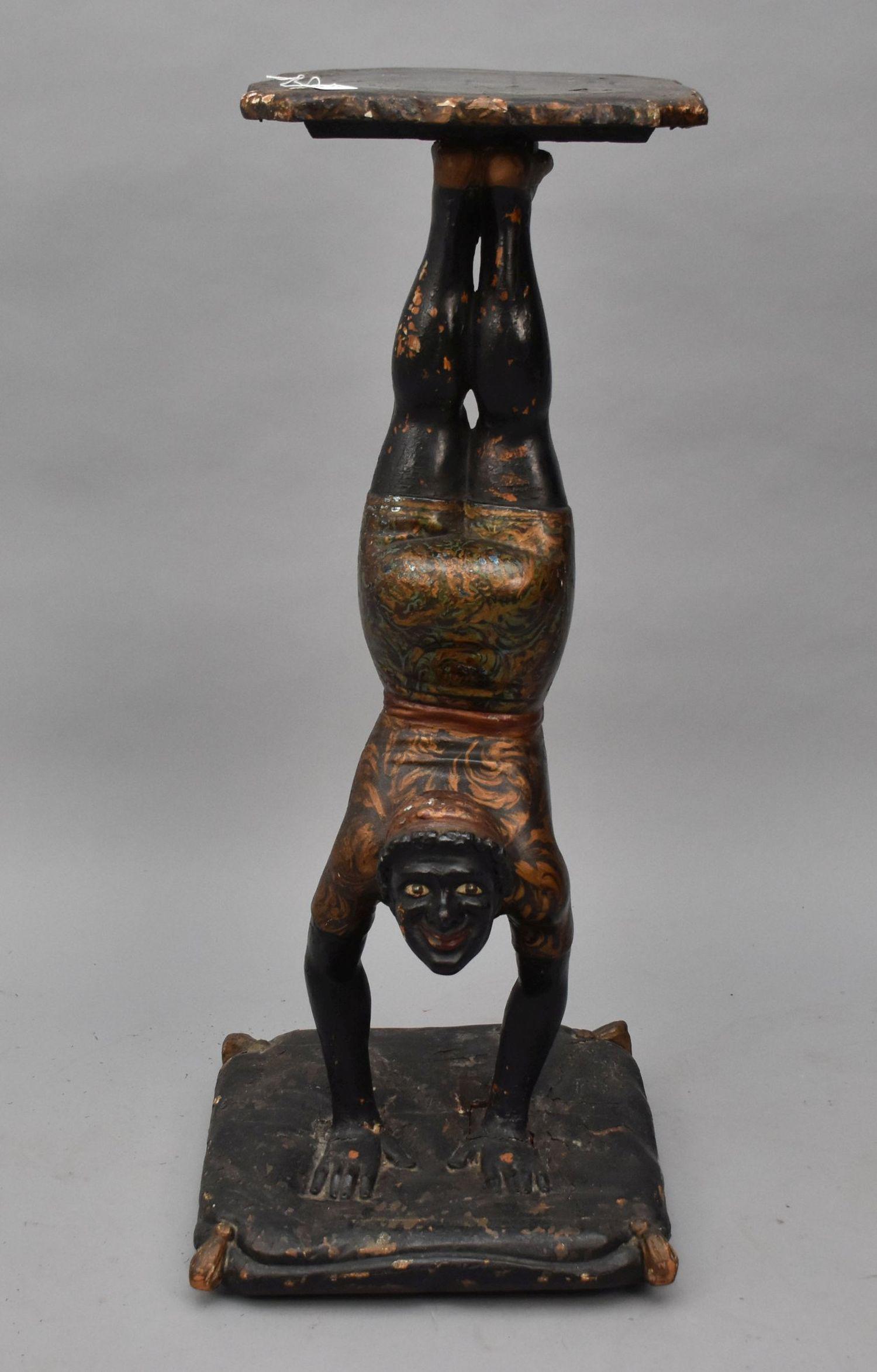 Antique Venetian Carved Polychrome Blackamoor Acrobat Stand - Italy, 18th - 19th century. A figural (1 of 9)
