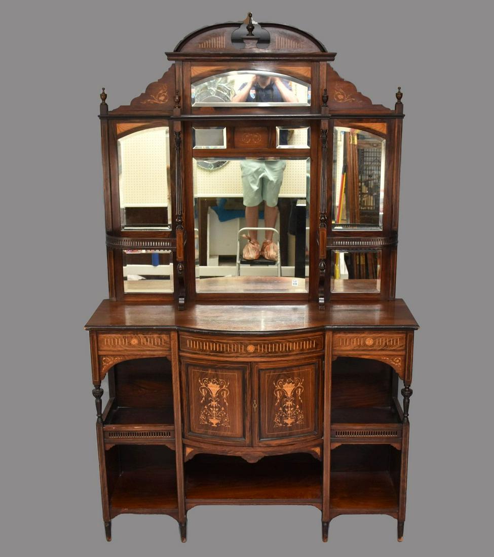Victorian Inlay 2 Pc. Sideboard, Series of Mirrors & Shelving Over Drawers & Doors and Open Shelves (1 of 11)