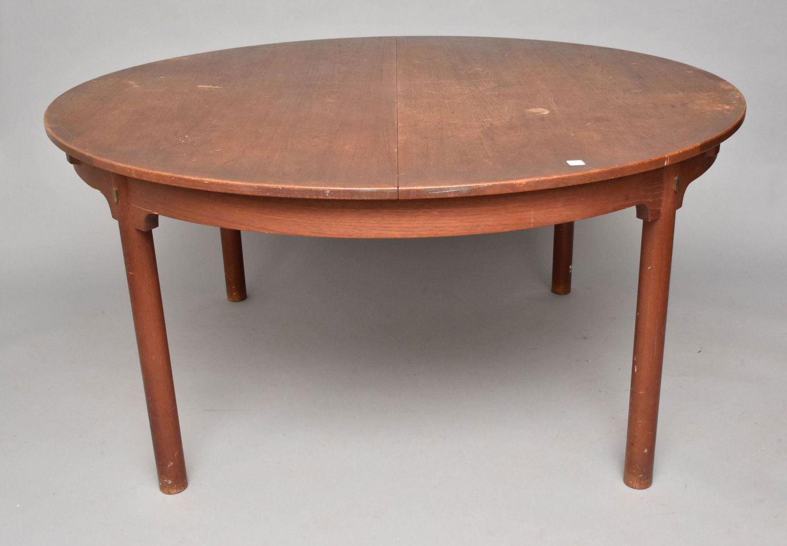 Danish Wood Dining Table, Paper  Abel Illums-Eolighus-Kobenhavn With 2 Folding Leaves  59" dia. (top (1 of 4)