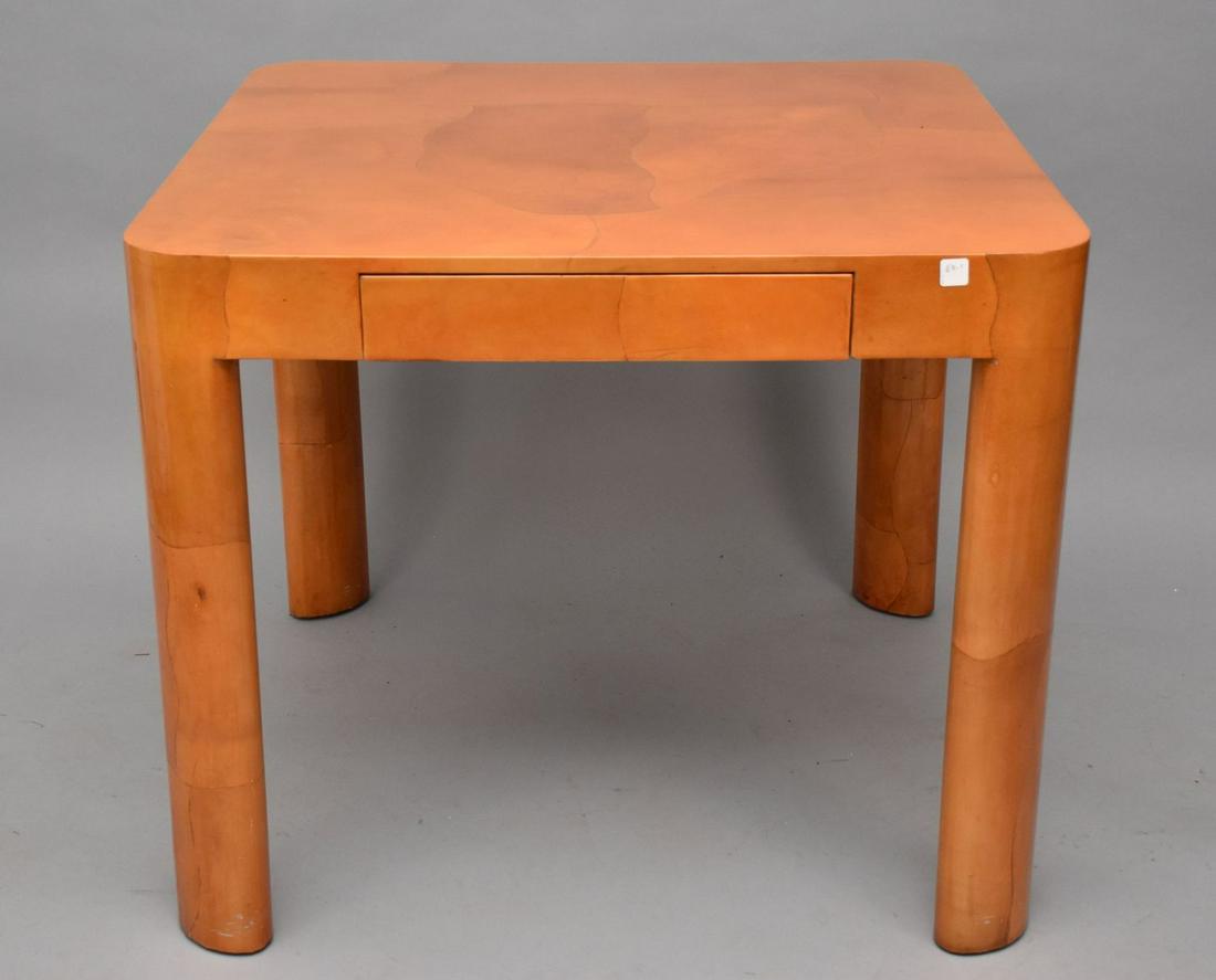 Karl Springer Style Mid Century Modern Laminate Skin Game Table with drawer at one end,  30 x 36 (1 of 7)