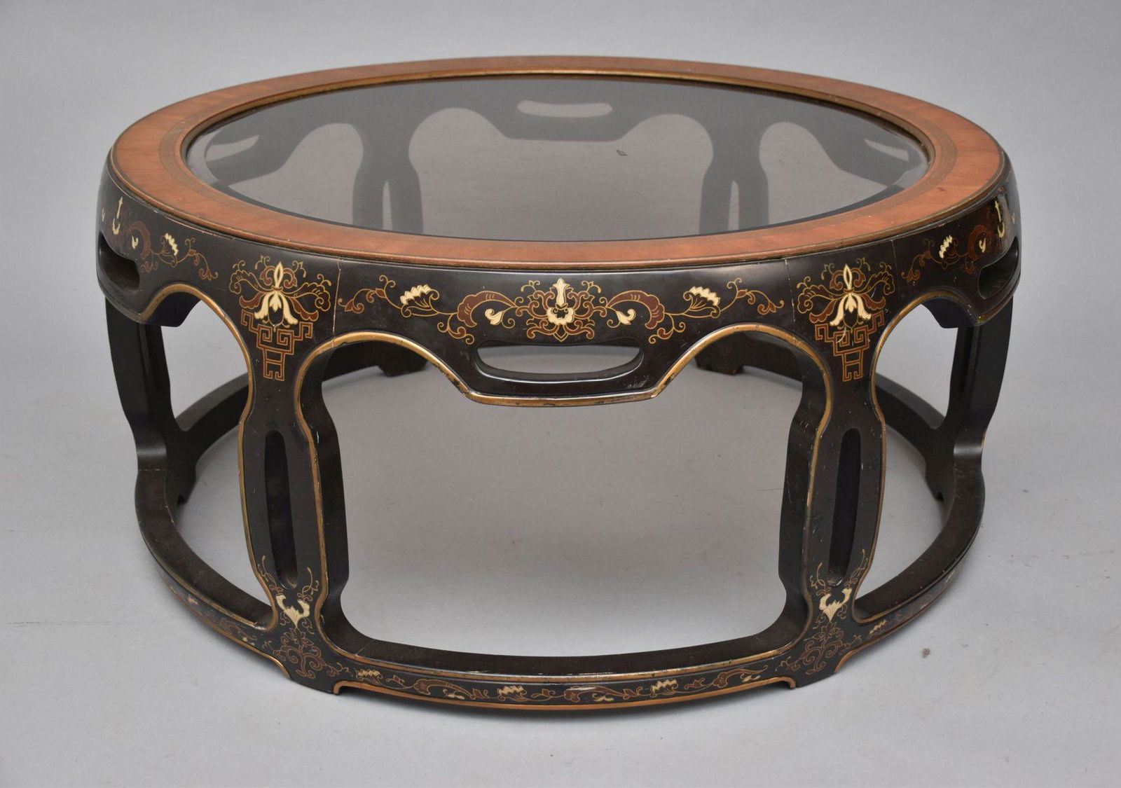 Oriental Black Round Coffee Table with Beveled Glass Top (1 of 3)