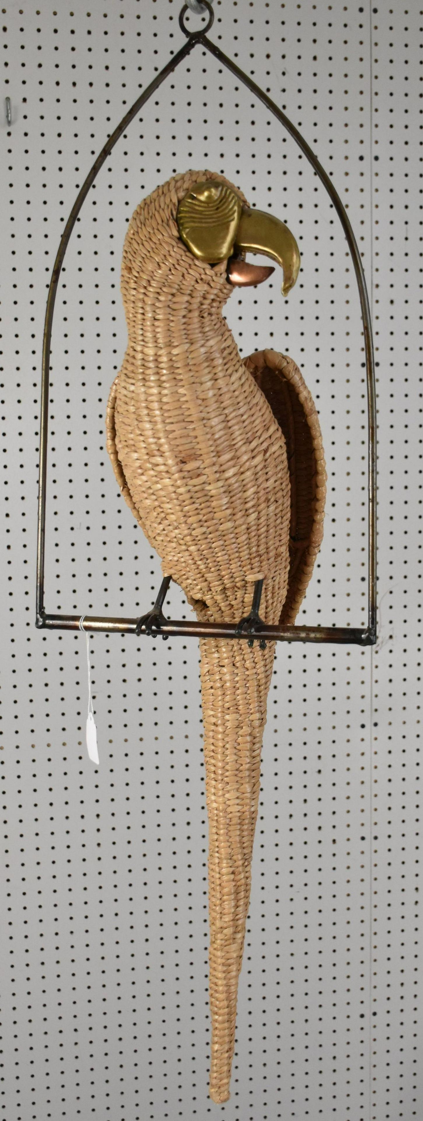 Signed Mario Lopez Torres Wicker Hanging Parrot Sculpture - Mexico, 1974. A woven rattan sculpture (1 of 7)