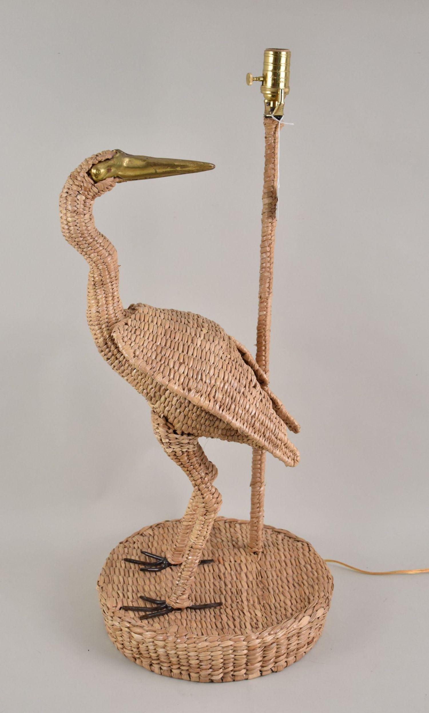 Signed Mario Lopez Torres Wicker Bird Table Lamp Sculpture  - Mexico, 1974. A woven rattan (1 of 7)