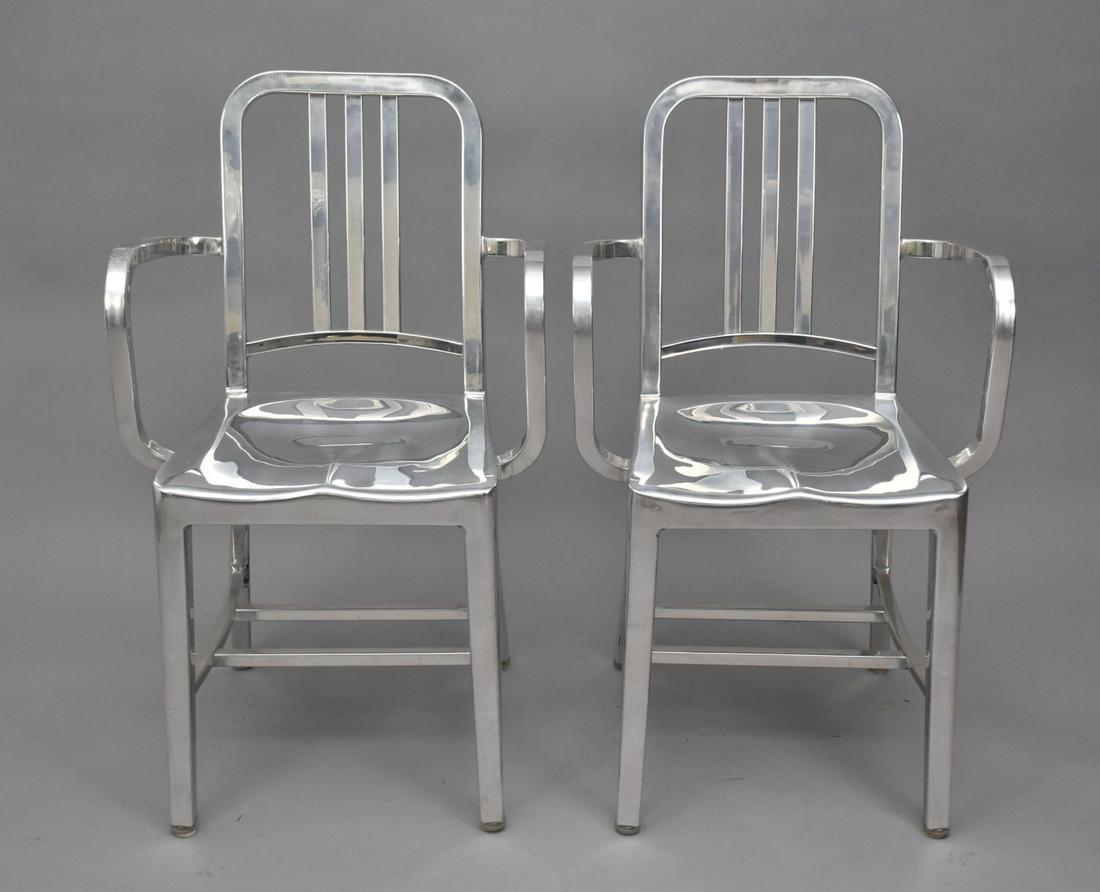 2 Emeco Chrome Arm Chairs, 'Emeco' name on back: 2 Emeco Chrome Arm Chairs, 'Emeco' name on back