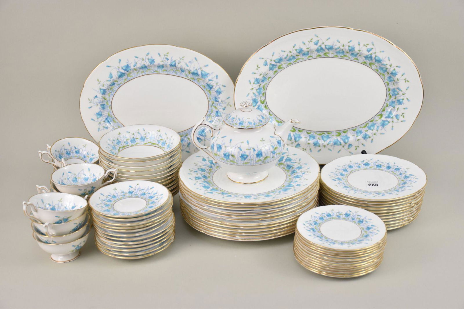 Coalport Porcelain, Harebell, incl; 12 Dinner Plates, 11 Plates, 12 B & B Plates, 12 Bowls, 12 Cups, (1 of 6)