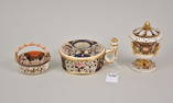 3pcs. Royal Crown Derby, Imari Pattern, Chamberstick, Potpourri (as is) and Miniature Basket