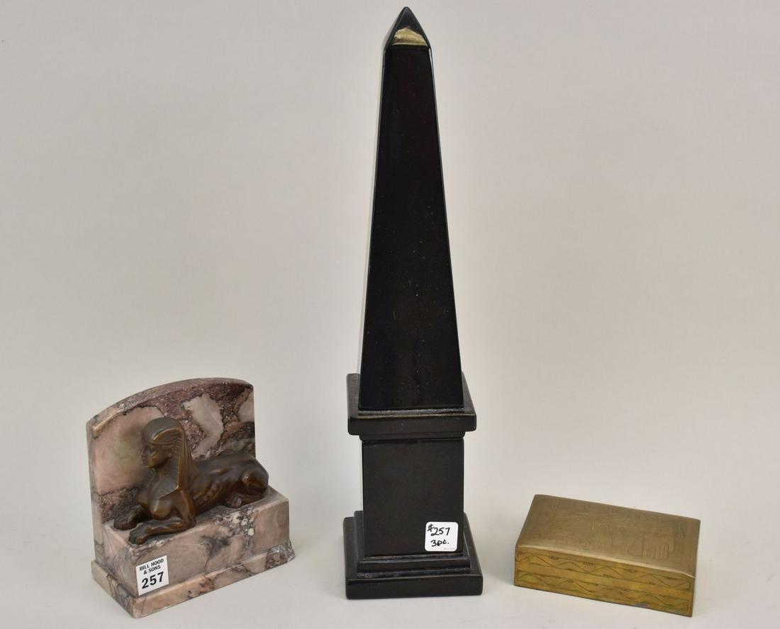 Three (3) Vintage and 19th Cent Egyptian Ware. Fine Black Marble Obelisk Column with no damage or (1 of 7)