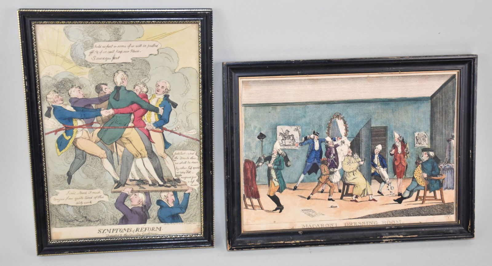 Two Antique English Caricature Hand-Colored Etchings - 18th & 19th Century. England. Comprising: A) (1 of 9)