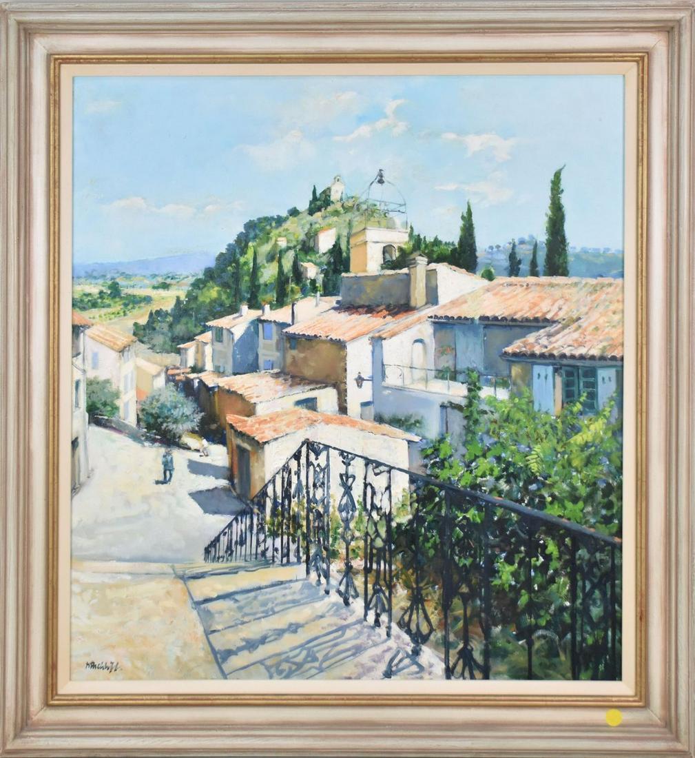 John Hinchcliffe (British, 1949-2010) oil canvas View of Bras -Provence 28 Ã— 25.5 33 Ã— 31.5: John Hinchcliffe (British, 1949-2010) oil canvas View of Bras -Provence 28 Ã— 25.5 33 Ã— 31.5