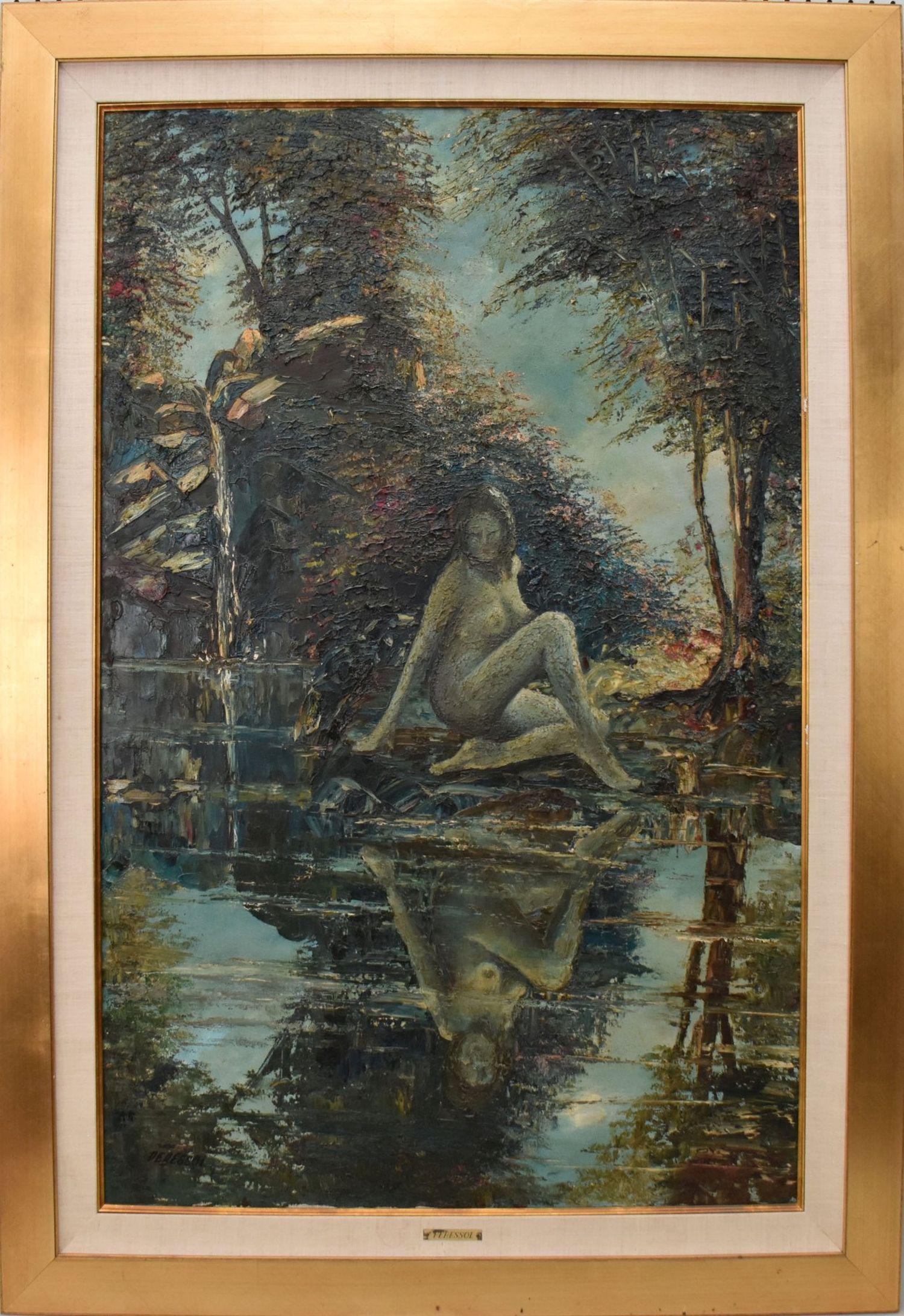 LUIS PERESSOL (B. 1927, Cuba) oil on canvas, large nude, reflection, 48" x 32": LUIS PERESSOL (B. 1927, Cuba) oil on canvas, large nude, reflection, 48" x 32"