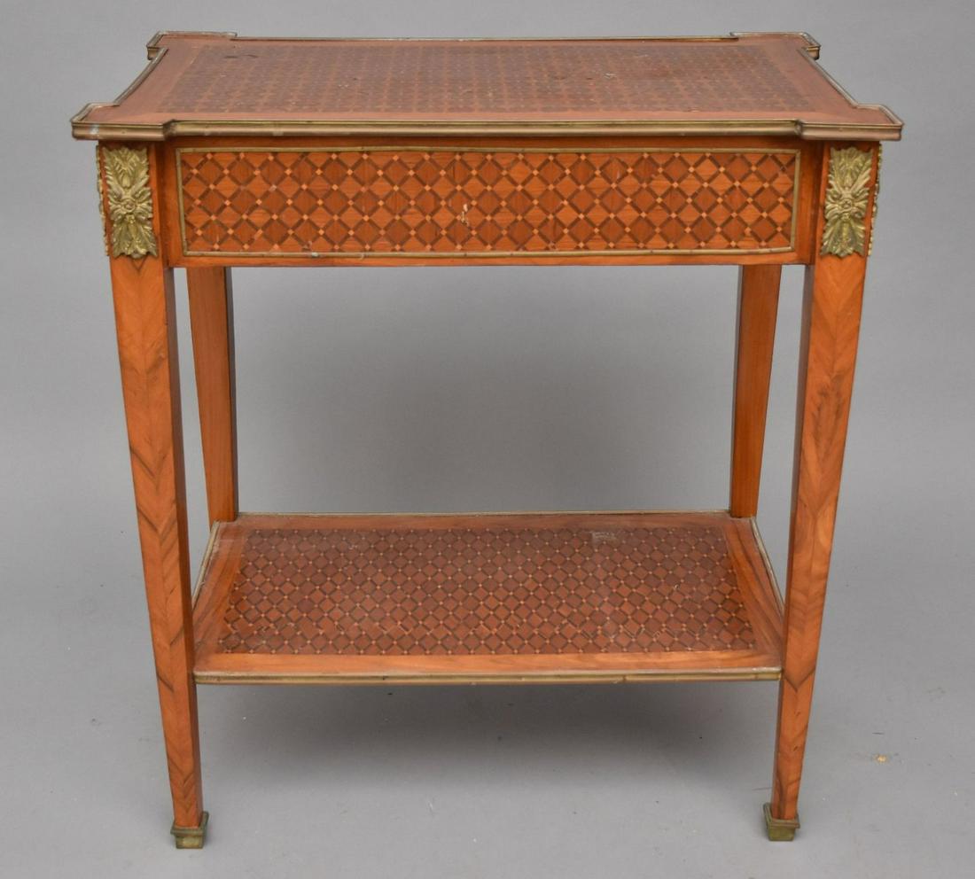 Occasional two-tier inlay Table with gilt metal accents, 30 1/2"h x 26"w x 15 1/2"d (1 of 6)