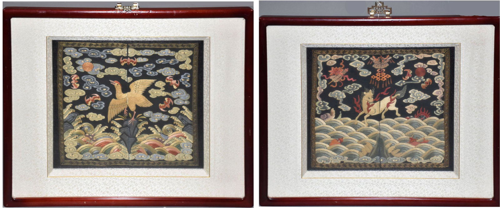 Two Antique Chinese Qing Silk Embroidery Rank Badges BUZI Horse & Bird - Two antique Chinese silk (1 of 9)