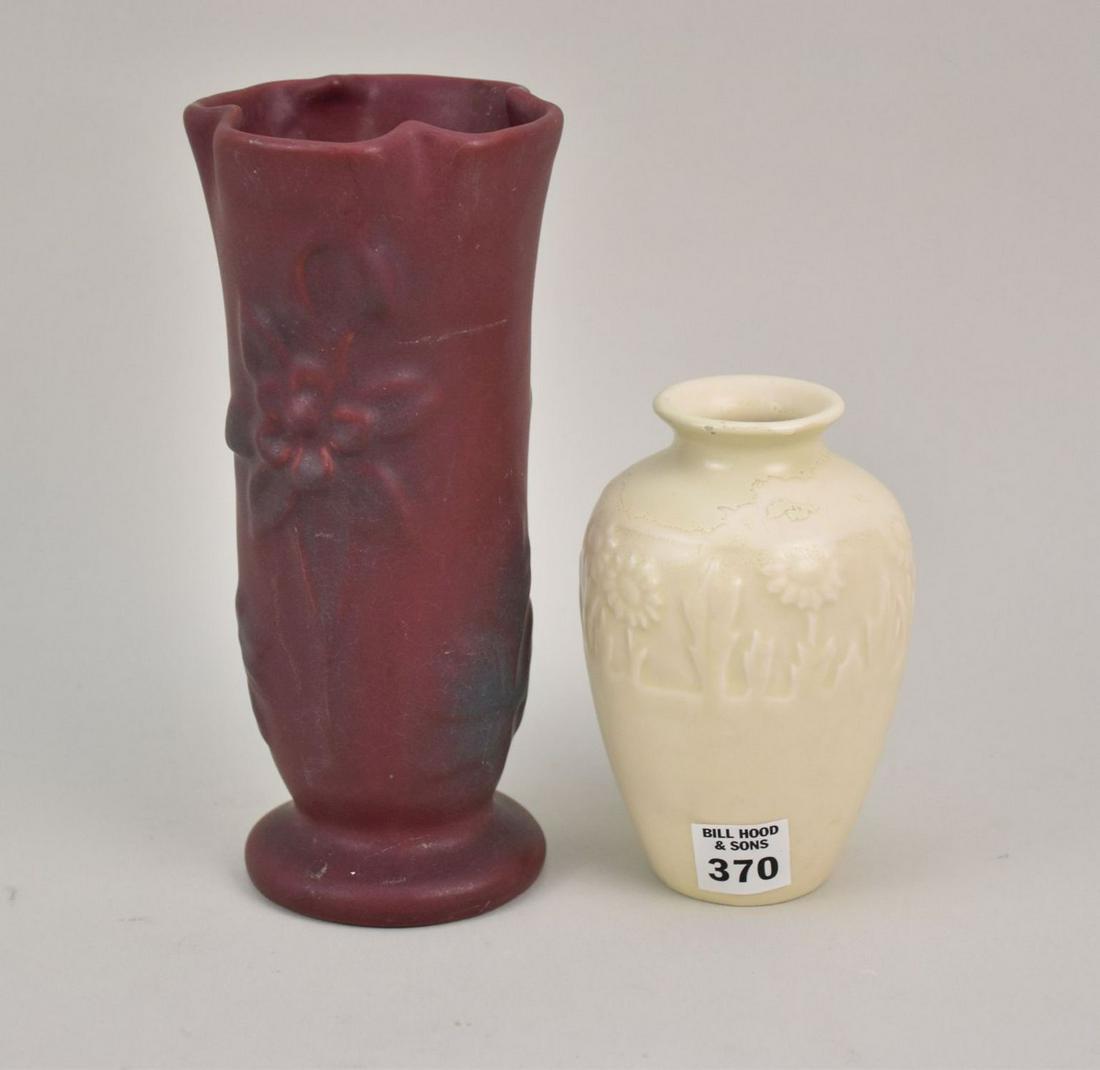 Rookwood and Van Briggle Vases: Very early Rookwood vase with a sunflower border. Marked 1937-259 (1 of 5)