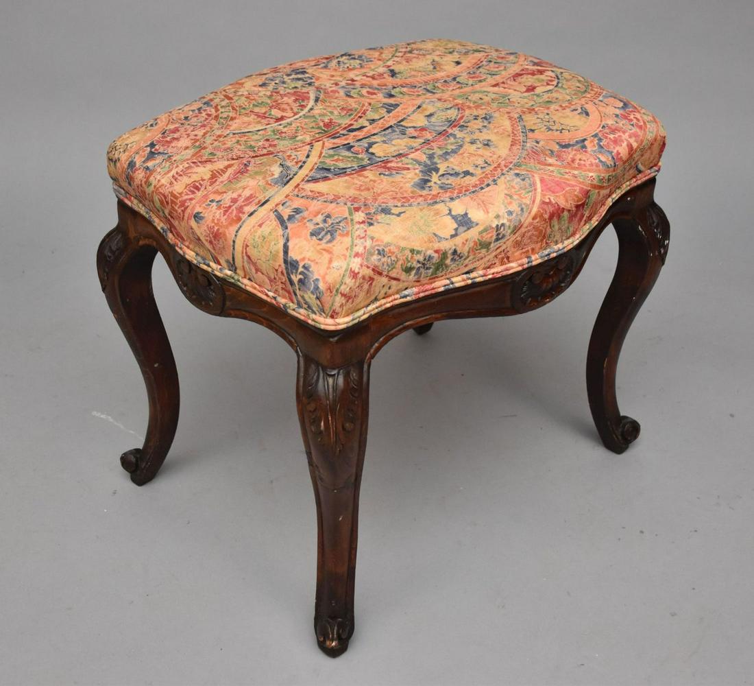 French Carved Bench with Upholstered Top/Seat, 18"h x 21"w x 18"d (1 of 4)