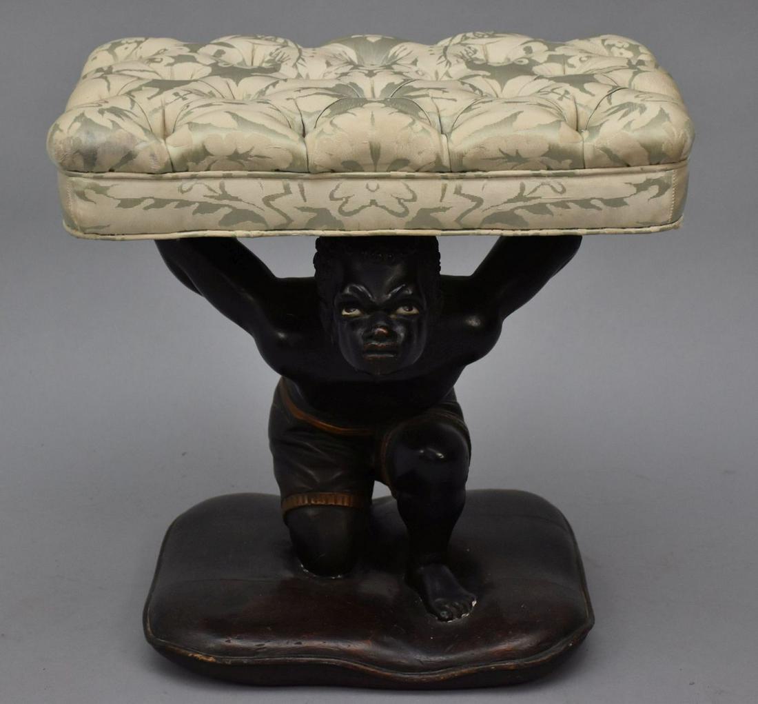 Antique Venetian Carved Figural Blackamoor Foot Stool - Italy, 18th - 19th Century. A figural foot (1 of 5)