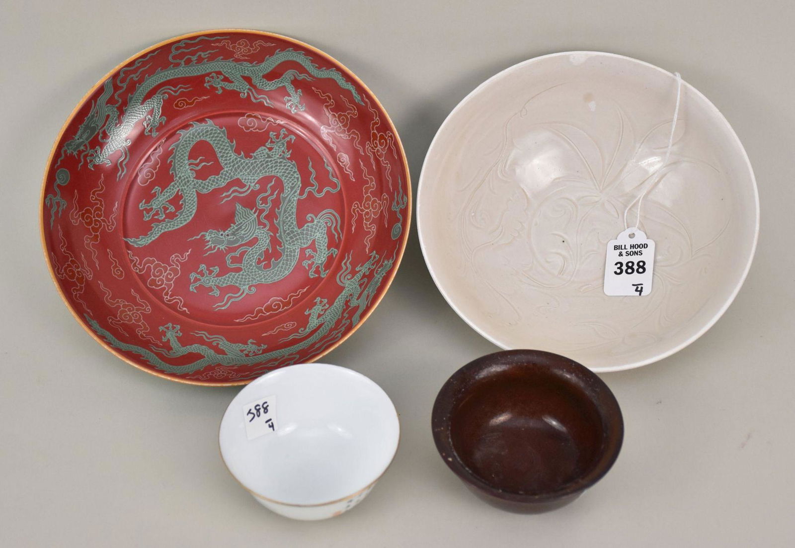 Four Assorted Chinese Porcelain Bowls - Group of Chinese porcelain includes: A) a Ding-Ware bowl (1 of 10)