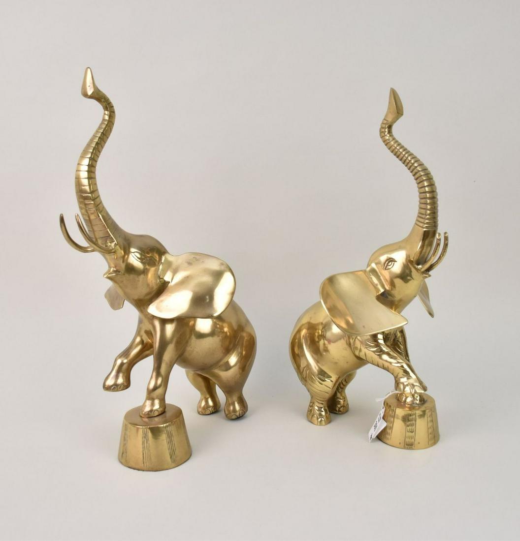 Pair Mid-Century Brass Elephants - c. 1970s. A pair of decorative brass sculptures depicting an (1 of 3)