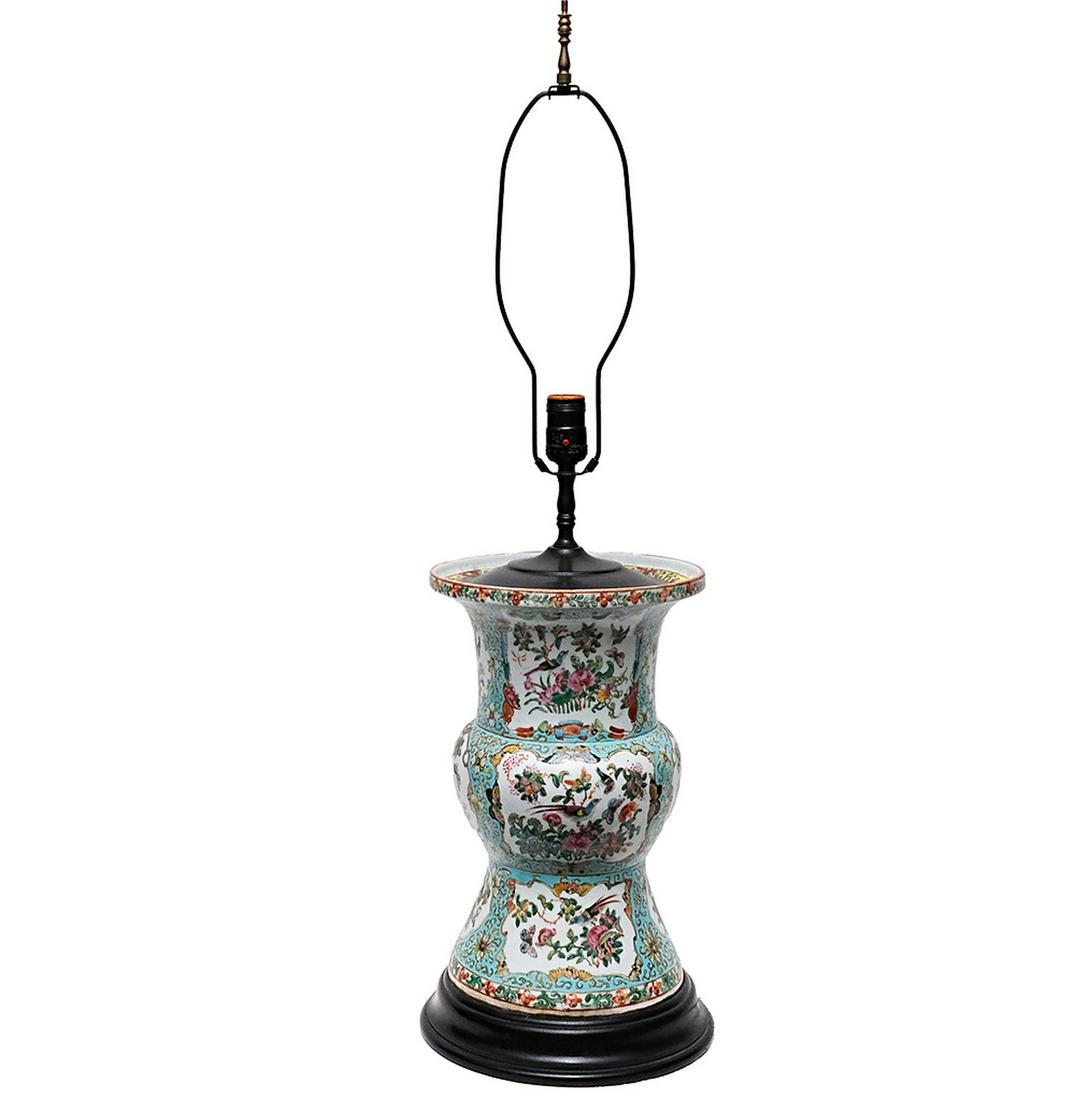 Chinese Famille Rose Porcelain Vase Lamp Base - A flaring beaker vase with famille rose enamel (1 of 6)