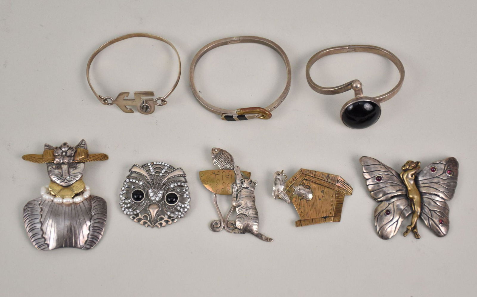 Sterling Silver Art Nouveau Brooch & Bracelet Lot.  5 Brooches / Pendants and 3 Bracelets. Some (1 of 7)