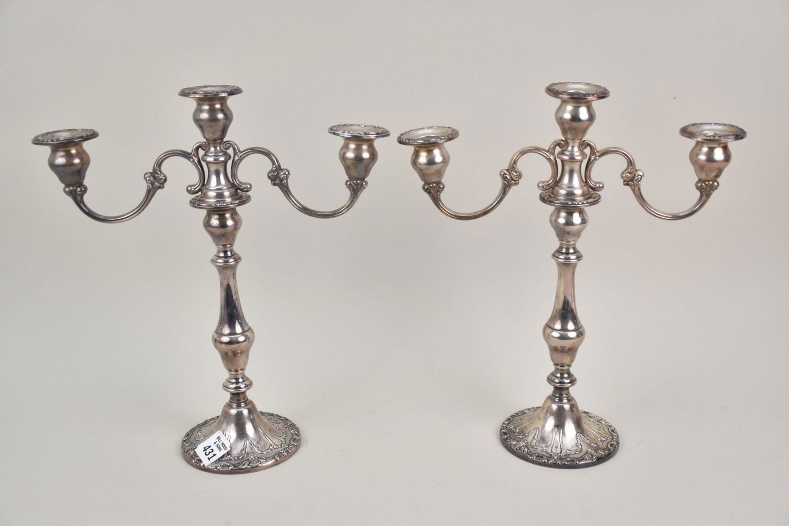 Pair of Sterling Silver Gorham Weighted Candelabra. Size 13" x 11.5" (1 of 4)